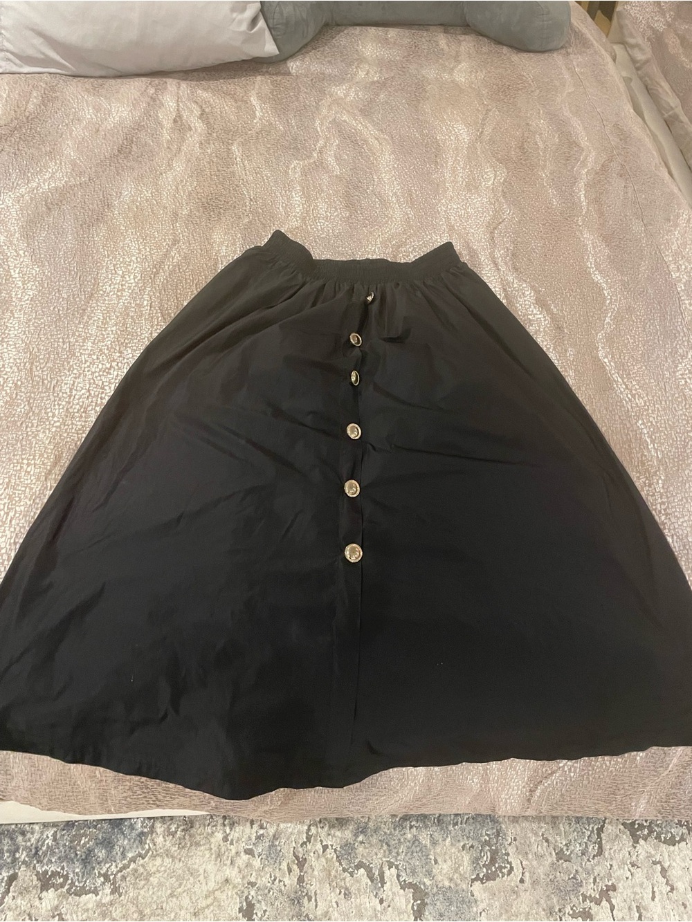 noir  Black A-Line Skirt with Gold Buttons Down Front